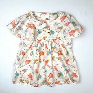 Billieblush Sparrow Birds and Floral Top with Pompom Trim Whimsical
